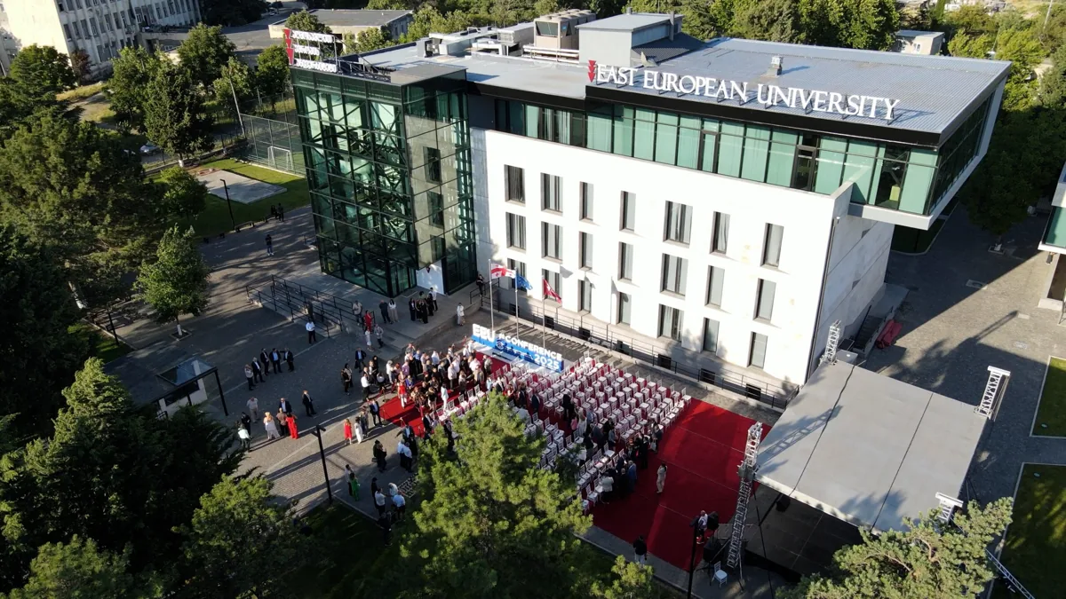 East European University campus building in Tbilisi